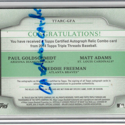 2014 Topps Triple Threads Goldschmidt Freeman Adams signed 03/18