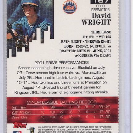 2002 Topps Pristine Gold Refractor David Wright RC 67/70!