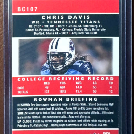 🏈 2007 Bowman Chrome Rookie #BC107 Chris Davis
