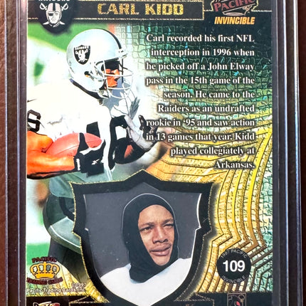 🏈 1997 Pacific Invincible Platinum Blue Carl Kidd #109 Rookie