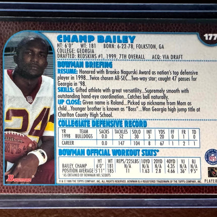 🏈 1999 Bowman Champ Bailey Rookie #177, Washington