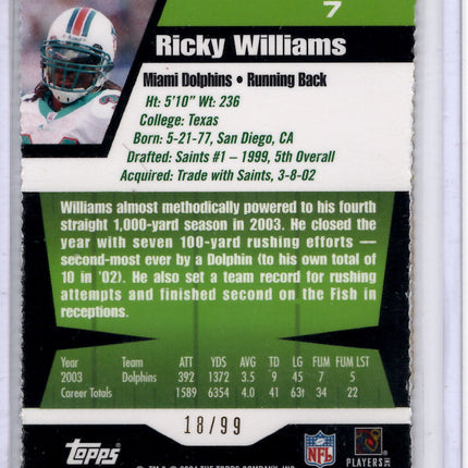 2004 Topps Pristine Gold Refractor Ricky Williams 18/99!