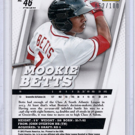 2013 Panini Draft picks Prizm Mookie Betts 052/100