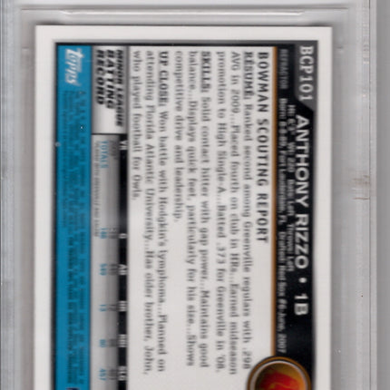 2010 Bowman Chrome Prospects Gold Refractors Anthony Rizzo 45/50, Beckett graded 9
