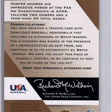 2009 Upper Deck USA Baseball Future Watch Autograph Bryce Harper 351/899