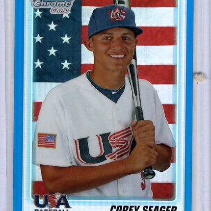 2010 Topps 1st Bowman Chrome Blue Refractor USA Baseball Corey Seager Rookie Card 061/199!