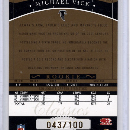 2001 Panini Donruss Classics Michael Vick Rookie card 043/100!