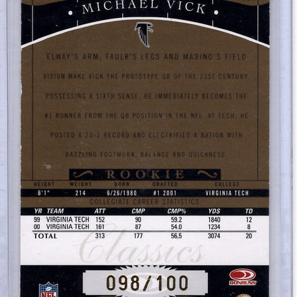 2001 Panini Donruss Classics Michael Vick Rookie card 098/100!